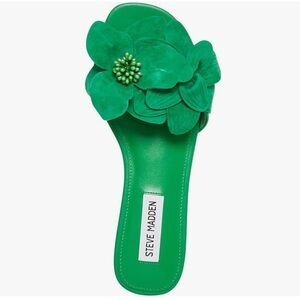 New Steve Madden Green Floral Slide Sandals